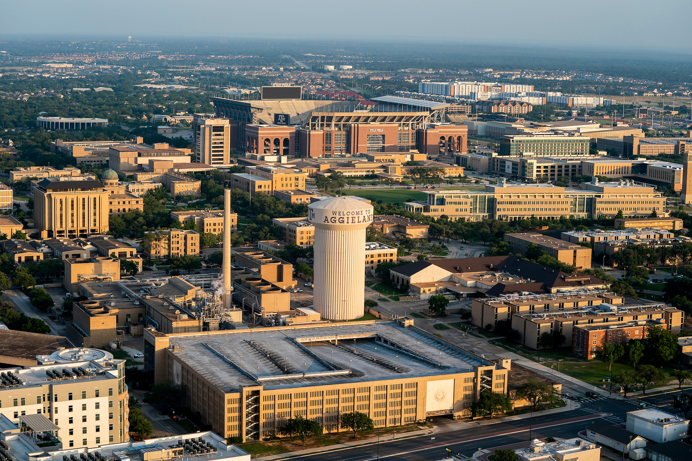 Aerial view of Texas A&amp;M University Campus in College Station.